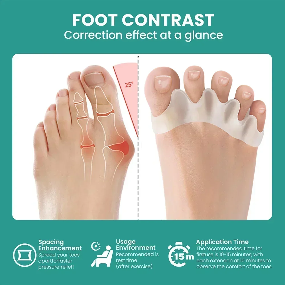 1 Pair Silicone Toe Separator Bunion Corrector Hammer Toe Corrector Soft Silicone Material for Toe Separation Foot Care Tool