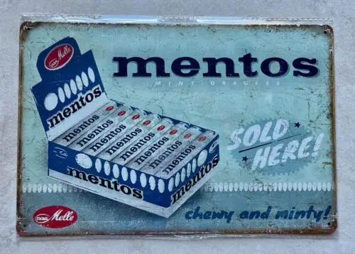 MENTOS CHEWY AND MINTY METAL SIGN BAR MAN CAVE HOME SWEETS MINTS 20x30cm