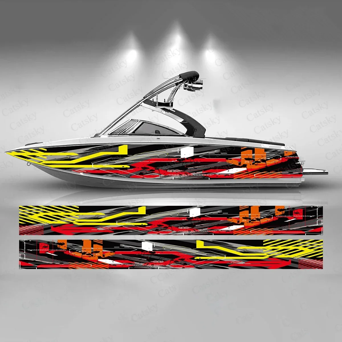 Colorful Gradient Line Stripe Boat Sticker Fashion Custom Fish Boat-Sticker Vinyl Waterproof Boat Wrap Graphic Boat Wrap Decal