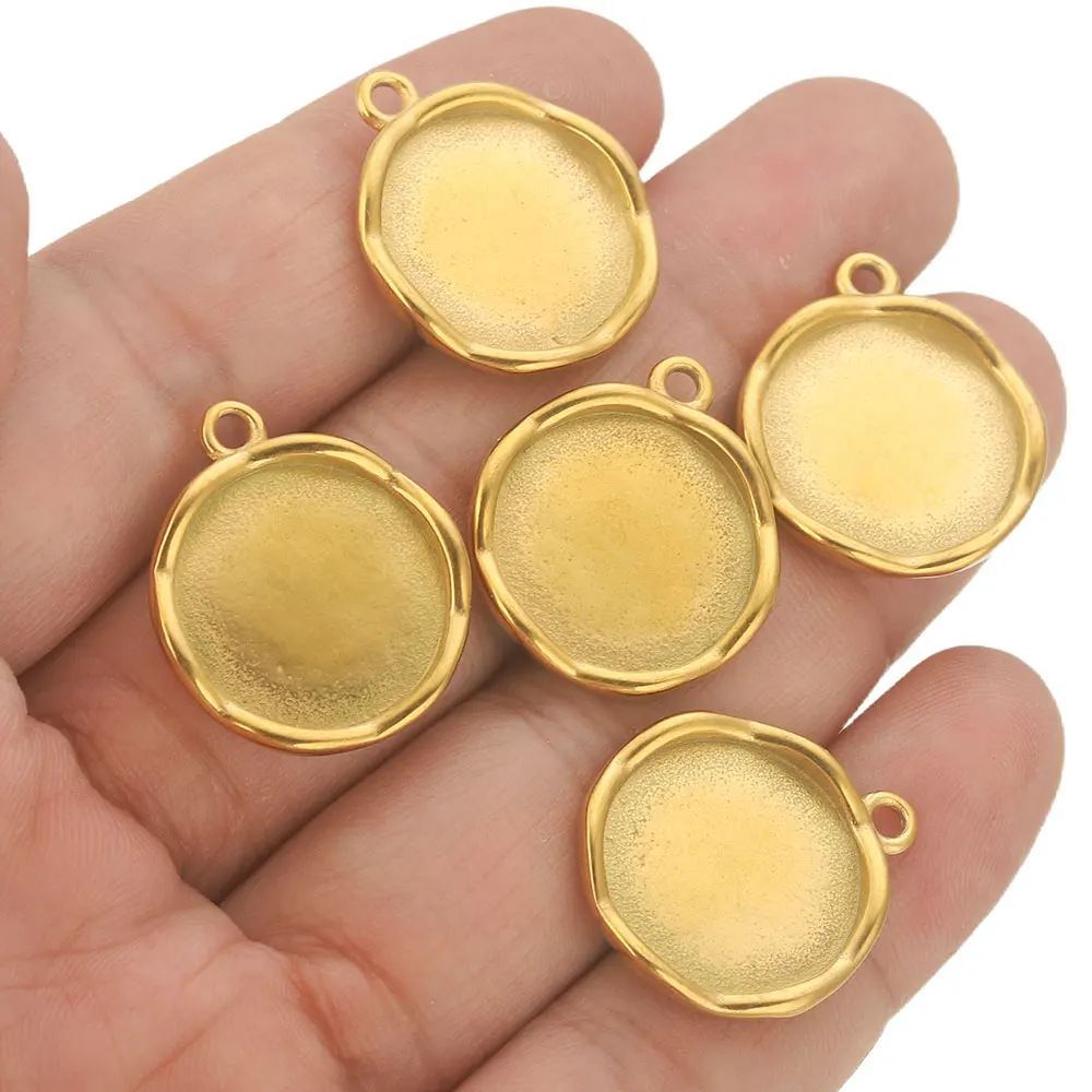 5pcs/lot Stainless Steel PVD GOLD Round Pendant Cabochon Base Setting Tray Blank Charms Mold for Jewelry Making Supplies Craft image 4