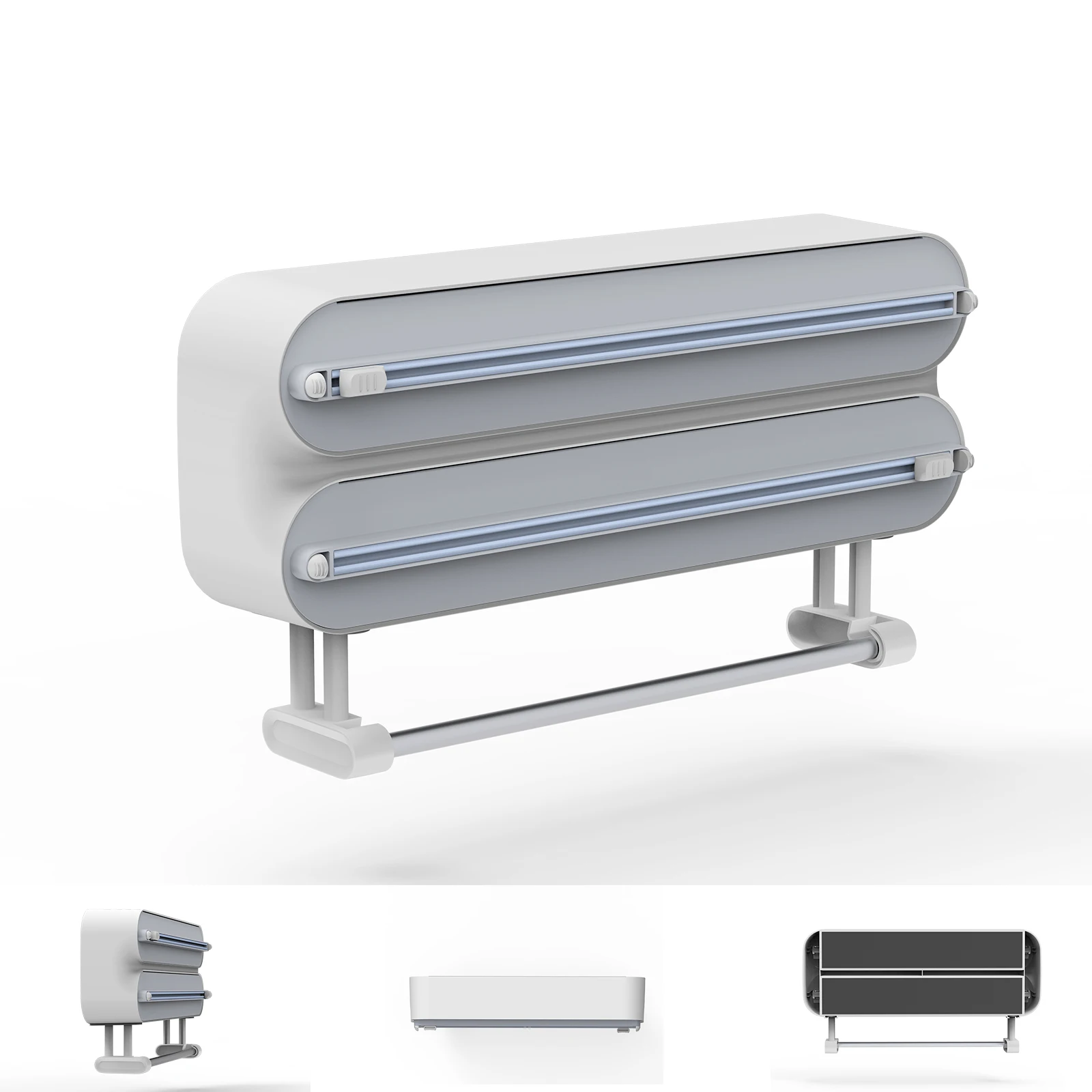 Cortador de envoltura de película de aluminio 3 en 1, soporte de toalla de papel de montaje en pared, soporte de corte de película transparente,