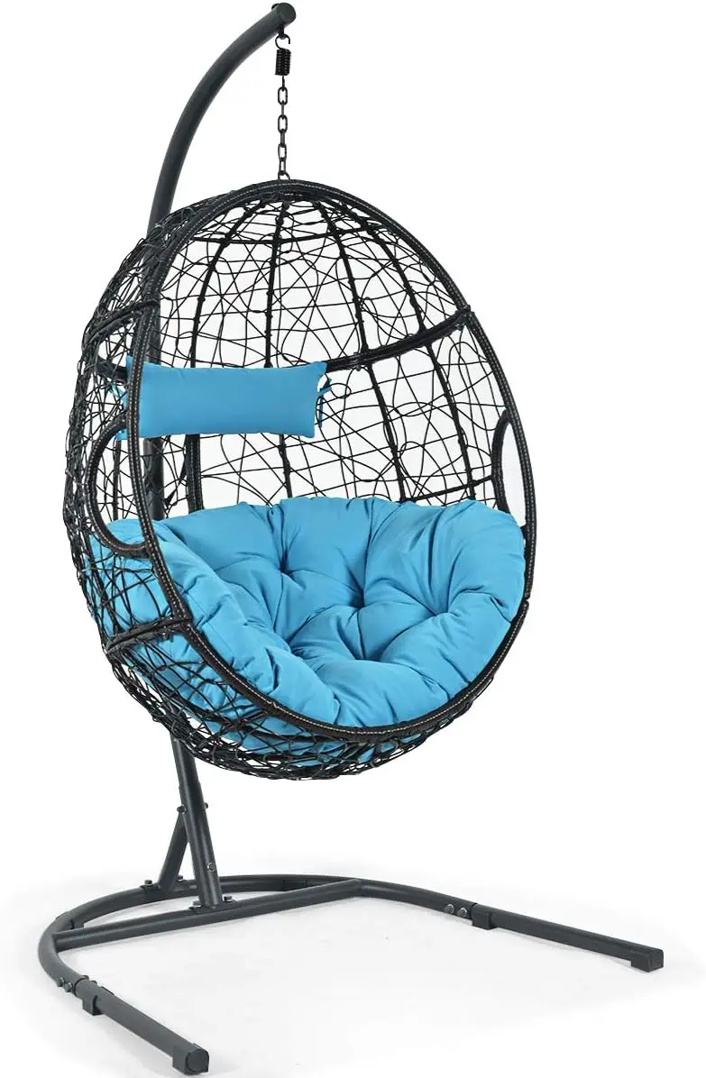 Hanging Egg Chair, 36.5-Width Oversized Swing Chair with C-Hammock Stand Set, with Soft Seat Cushion & Pillow for Outdoor Indoor