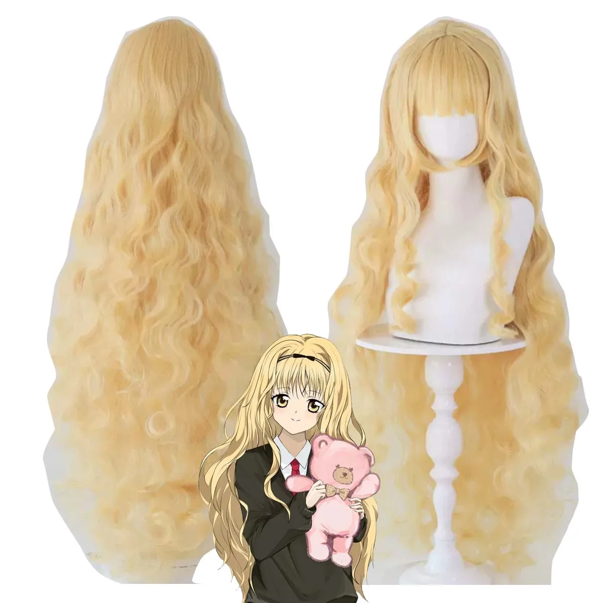 

Halloween Party Anime Shugo Chara Cos Mashiro Rima Long Golden Curly Wavy Hair Wig