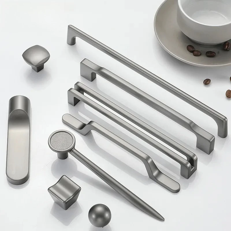 Gray Handle Modern Simple Furniture Door Handle Cabinet Drawer Hardware Accessories