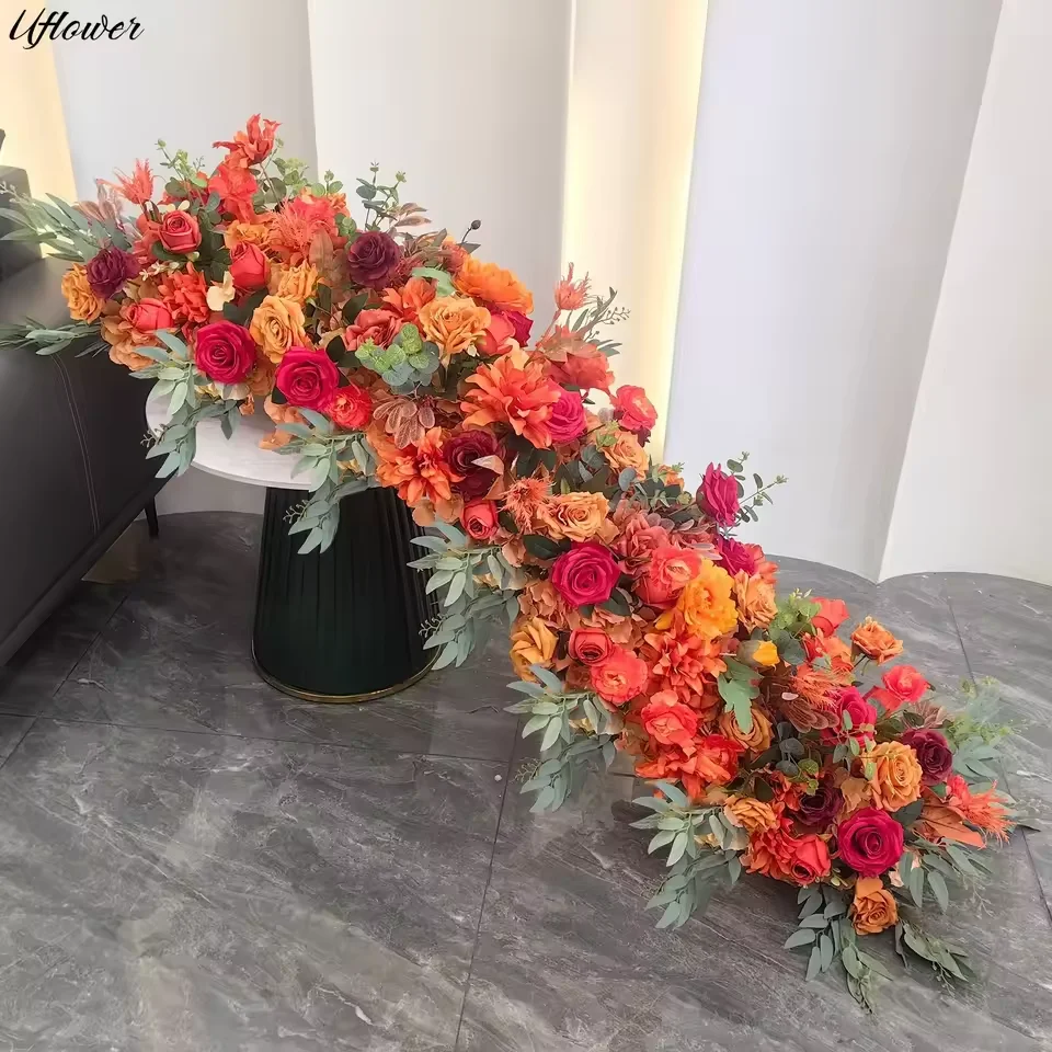 

Uflower 1m/2m Luxury Rose Artificial Flower Row Table Centerpiece Wedding Flowers Backdrop Arches Decor Party Stage Floral