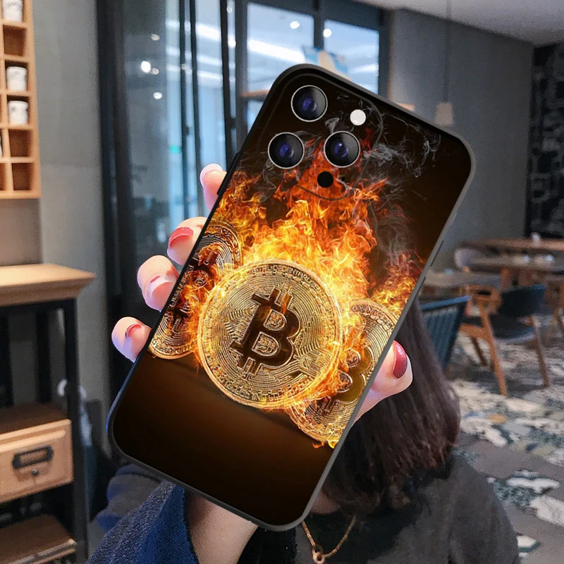 Bitcoin Coins Funny Case For iPhone 11 12 13 14 15 16 Pro XS Max X XR 16 Plus 12 13 Mini Luxury Black Soft Silicone TPU Case