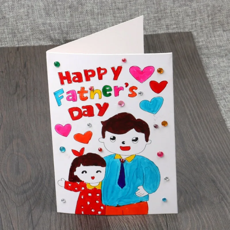 Tarjeta de felicitación hecha a mano 3D para el Día del Padre, tarjeta de bendición y agradecimiento para jardín de infantes, pintura colorida DIY, Festival