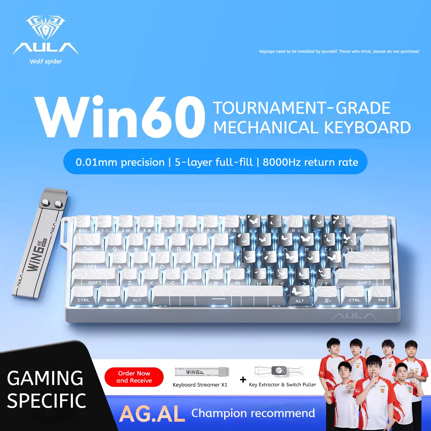 AULA WIN60 HE Magnetic Keyboard 21 Keys Butterfly Keycaps Wired Trigger 8K Return E-sports Gamer Customized RGB Gaming Keyboard
