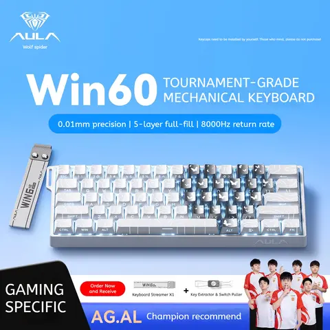 AULA WIN60 HE Magnetic Keyboard 21 Keys Butterfly Keycaps Wired Trigger 8K Return E-sports Gamer Customized RGB Gaming Keyboard