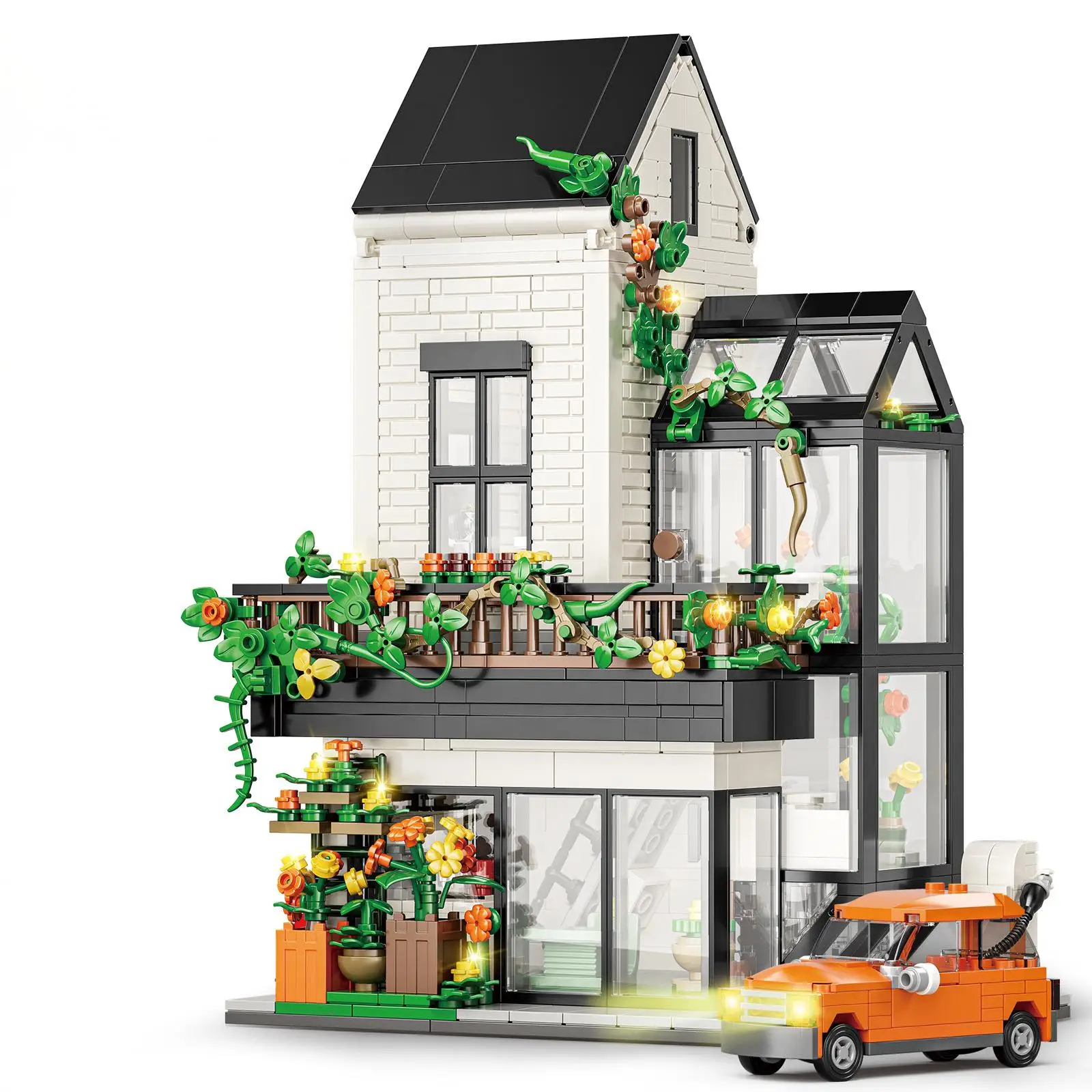 OUZEY Street View Flower Shop Bloques de construcción, más de 14 kits de modelo de casa en miniatura DIY, regalo creativo de decoración de escritorio para el hogar para adolescentes