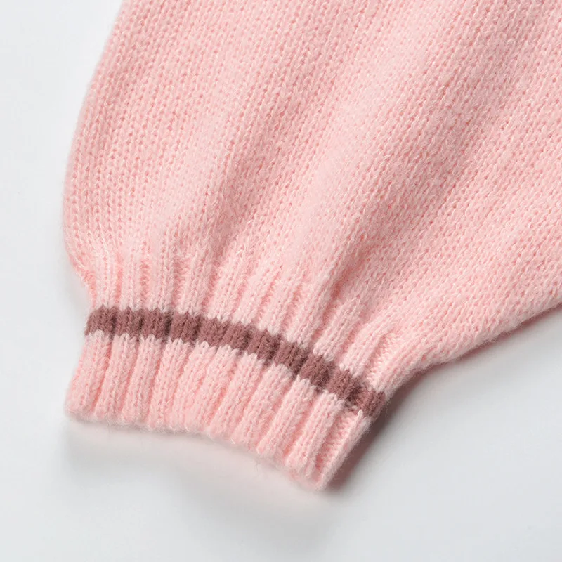 CHUJIE 2025 خريف شتاء جديد كتلة الألوان الجوف اليد الكروشيه موضة تنوعا الحلو الحد من العمر الجولة الرقبة سترة مشغولة من الصوف