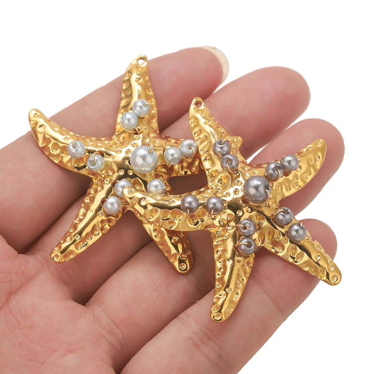 

1PCS Stainless Steel Summer Sea Star Charm Imitation Pearl DIY Earrings Bracelets Jewelry Materials Making Pendants Handicrafts