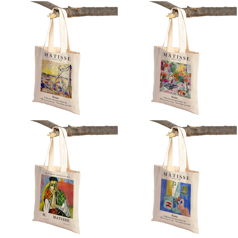 Vintage Matisse Girl Abstract Landscape Nordic Casual Canvas Women Shopping Bags Supermarket Shopper Bag Lady Tote Handbag