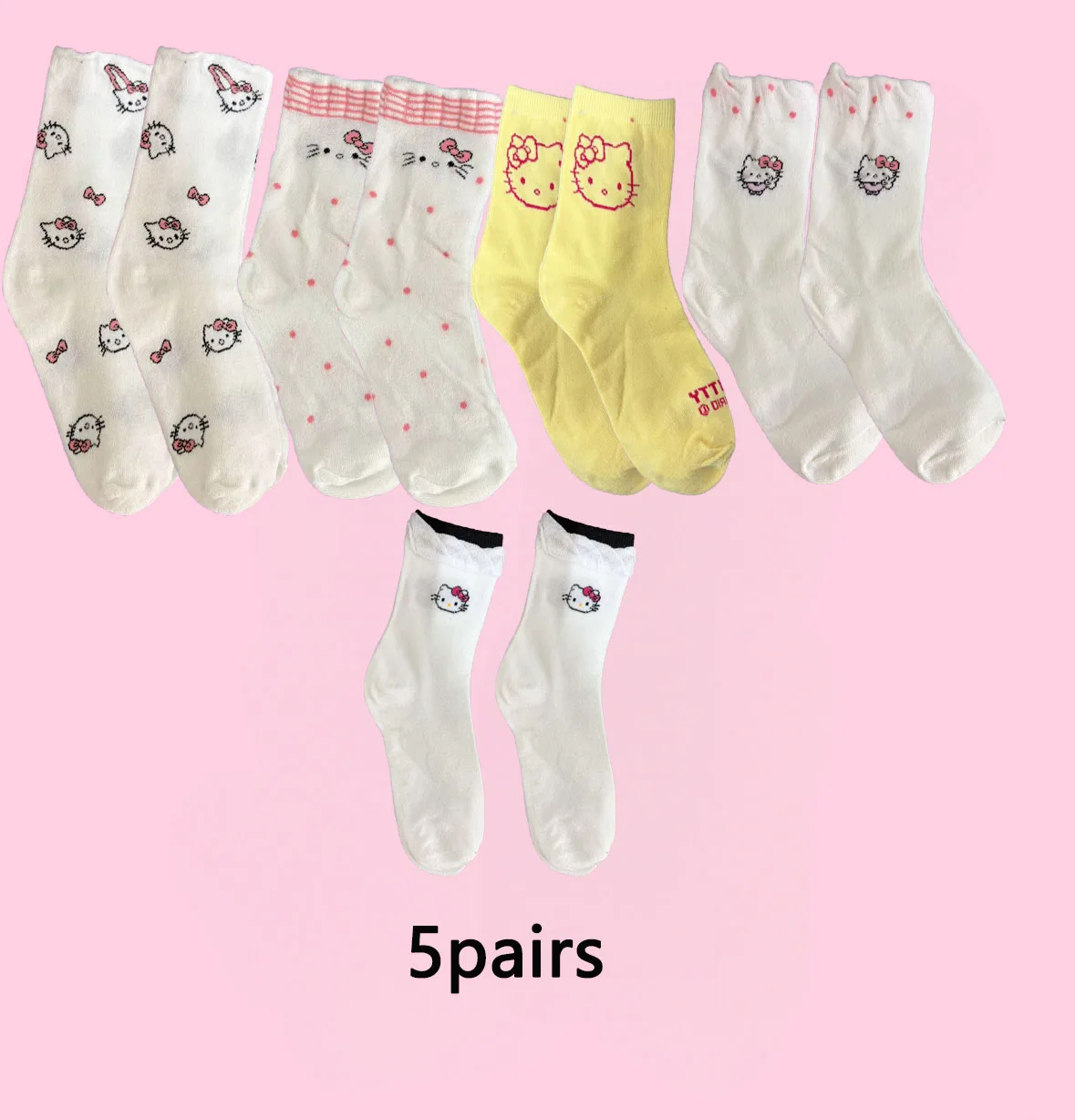 Voller mädchenhafter Charme! Hello Kitty-Kollaboration: 1/5 Paar süße Socken mit weichen, entzückenden Cartoon-Mustern, bequem und vielseitig