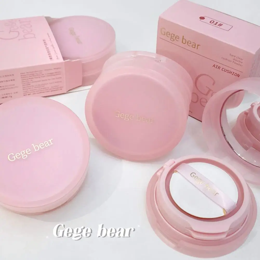 Gege Bear Double Layer Air Cushion Powder Long-Lasting Matte Pink Finish Oil Control And Makeup Fixation Removal Setting Powder