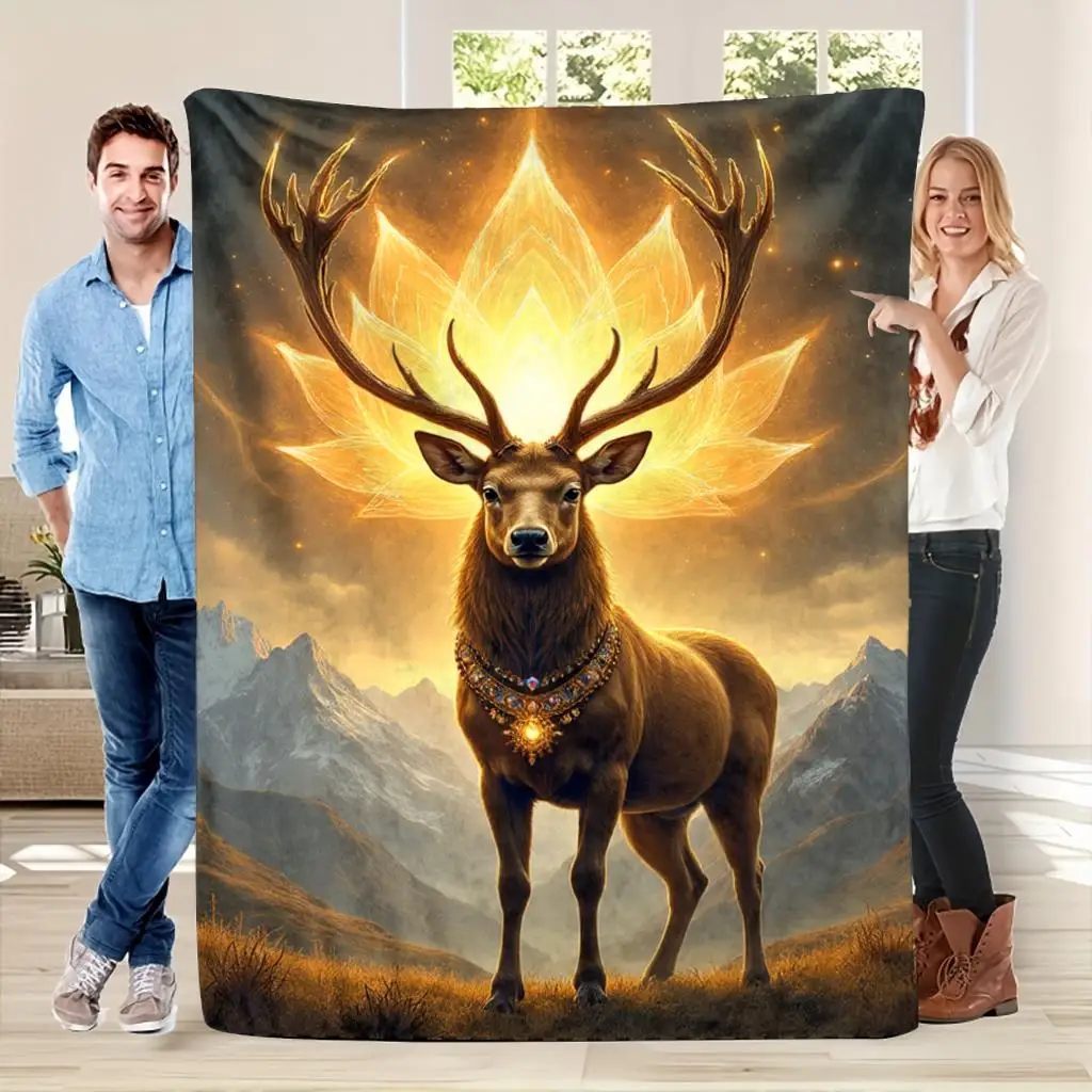 Large Fleece Throw Blanket 150x200cm Stag Fantasy Art Nature Wall Tapestry Decor Gift for Sofa Home