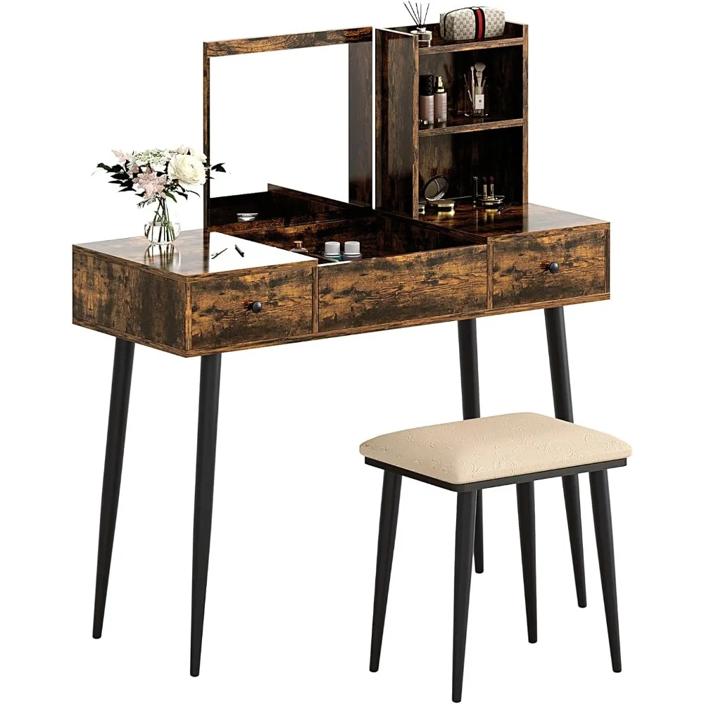 

Dressing table with mirror and stool, elegant dressing table with 2 deep drawers, cushioned seat and sturdy sofa