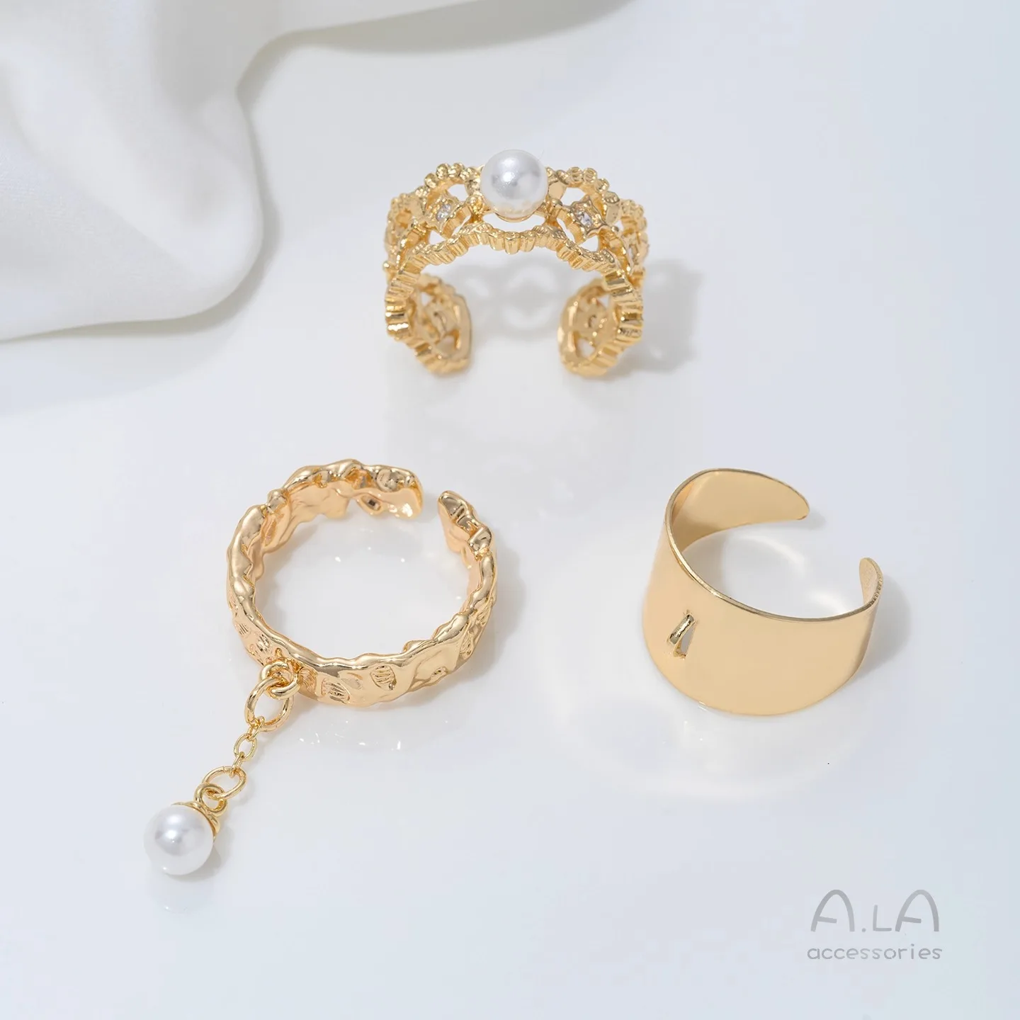 Strong Color 14K Gold Inlaid Zirconium Strap Ring Open Ring Sticky Pearl Handmade DIY Jewelry Accessories Ring Material