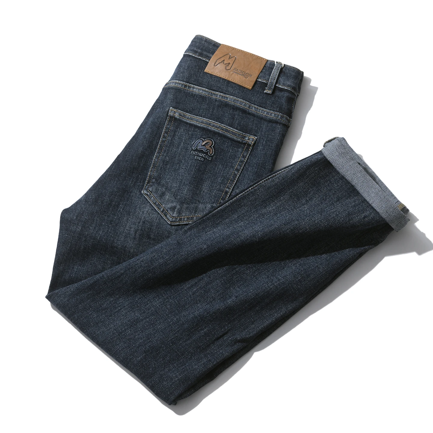 Elegant Fashionable Men's Soft Smooth Casual Jeans Versatile Comfortable Elastic Straight Leg Cotton Polyester Blend