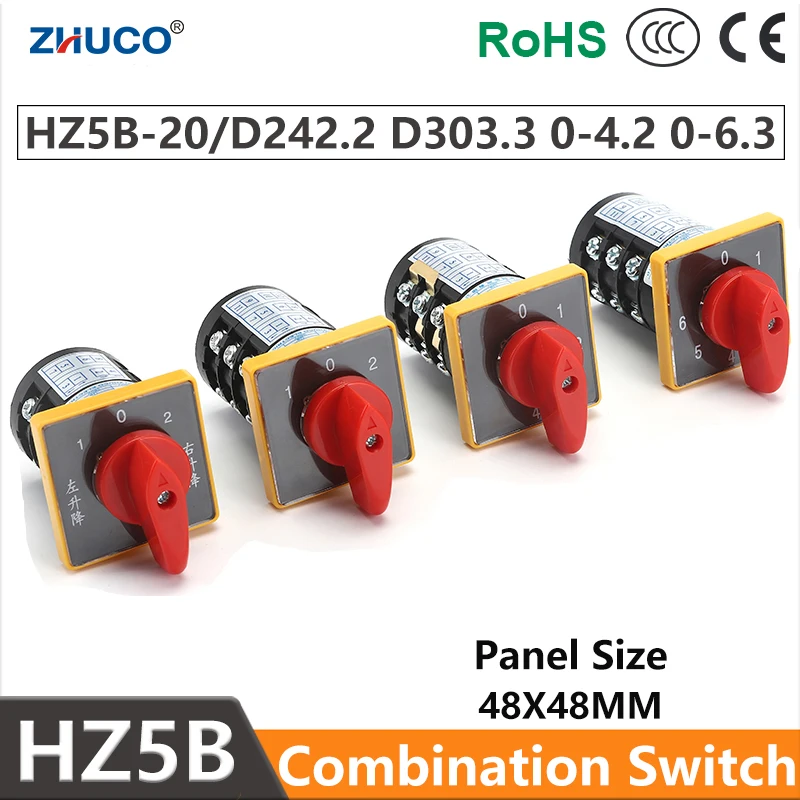 ZHUCO HZ5B-20/D242.2 D303.3 0-4.3 0-6.3 20A Rotary Cam Transfer Combination Universal Changeover Switch 2/3 Poles 8/12 Screws