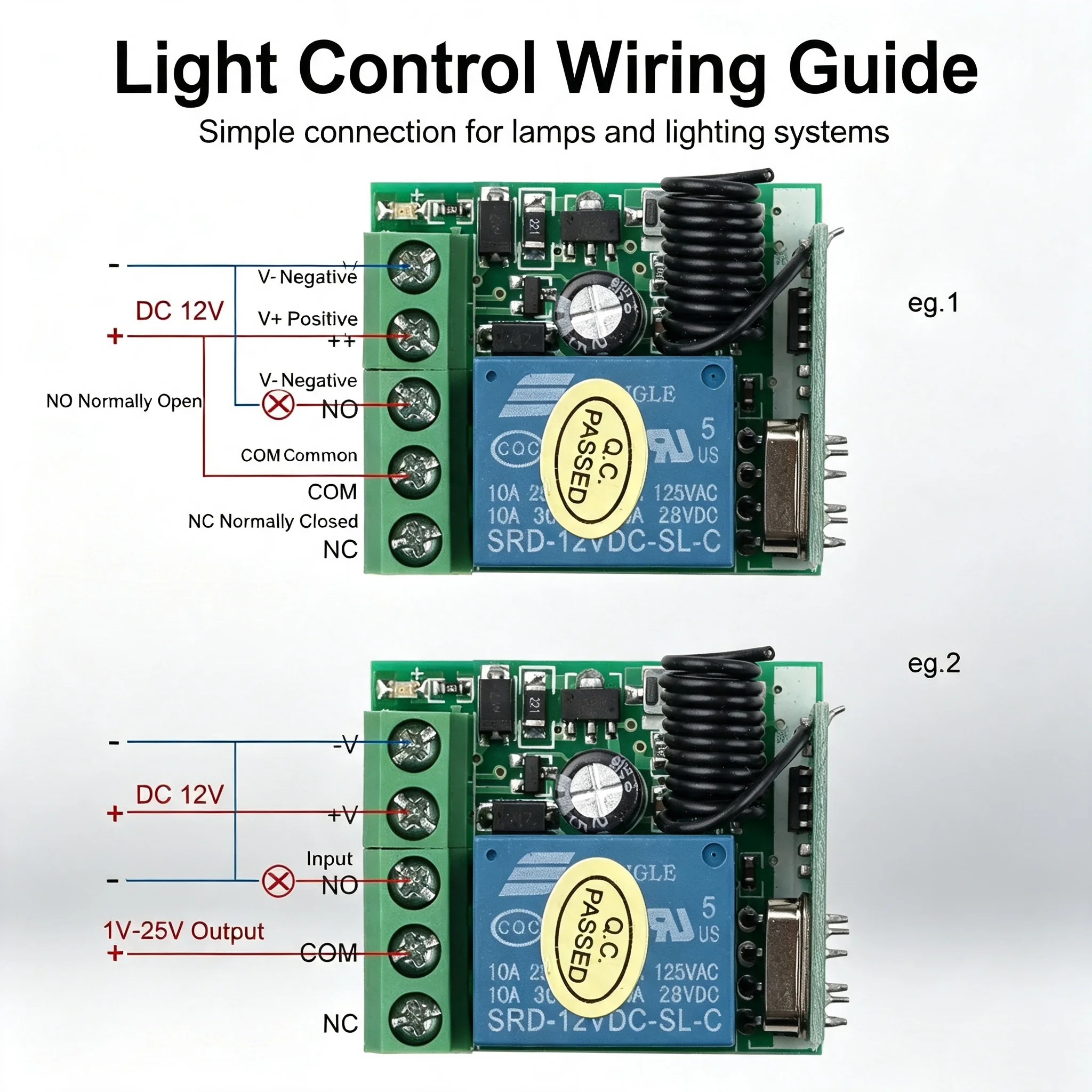 KEBIDUMEI 433Mhz Universeller Drahtloser Fernbedienungsschalter DC 12V 1CH Relais-Empfängermodul RF EV1527 Lerncode-Sender – Detail 4
