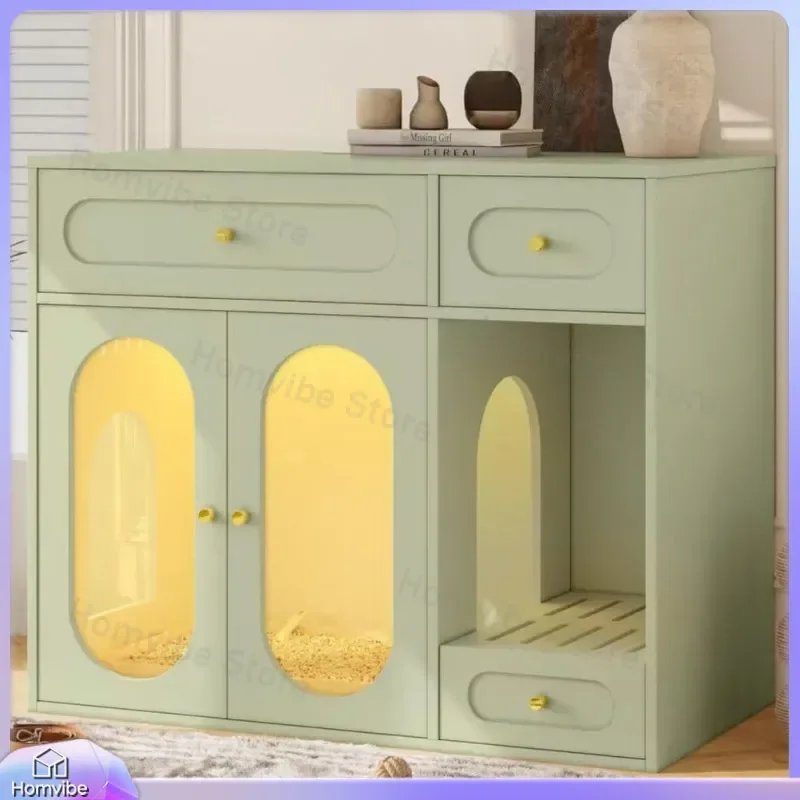 Multifunctional Cat Litter Box Furniture Hidden Enclosure Double Entry Storage Cabinet with Drawer Modern Pet House for