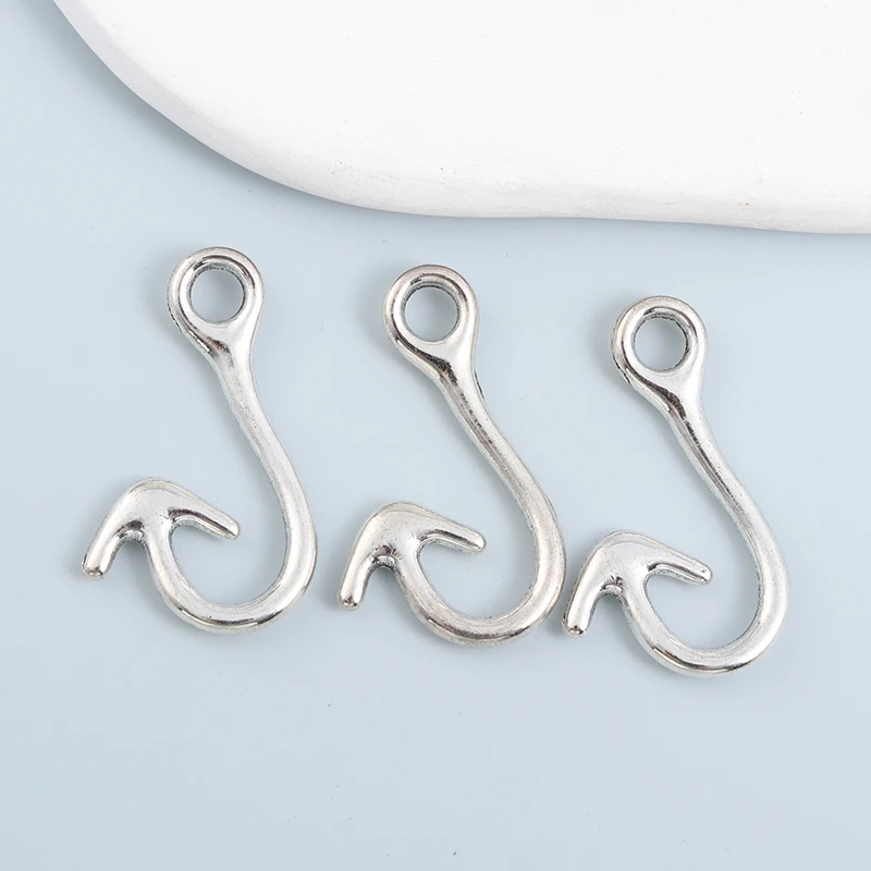 15pcs New Fishhook Alloy Charms Silver Color Fashion Pendants For Making Handmade DIY Jewelry Accessories Crafts Findings