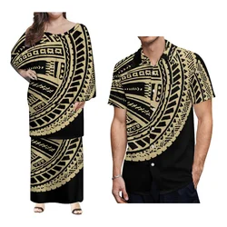 New Style Polynesian Women Long Dress Puletasi Samoan Custom Plus Size Layered Ruffle Top Skirts 2 Piece Set Dress