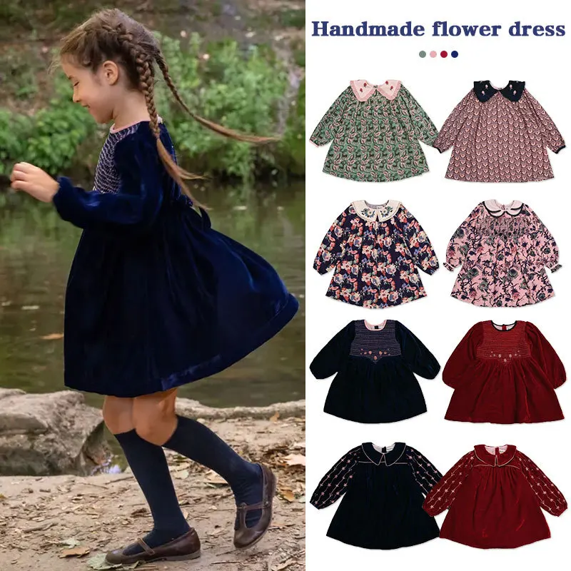 

Jenny&Dave Children's Dress 2023 Autumn/Winter Girls' Retro Palace Style High Setting Gold Silk Cladding Velvet Princess Dress