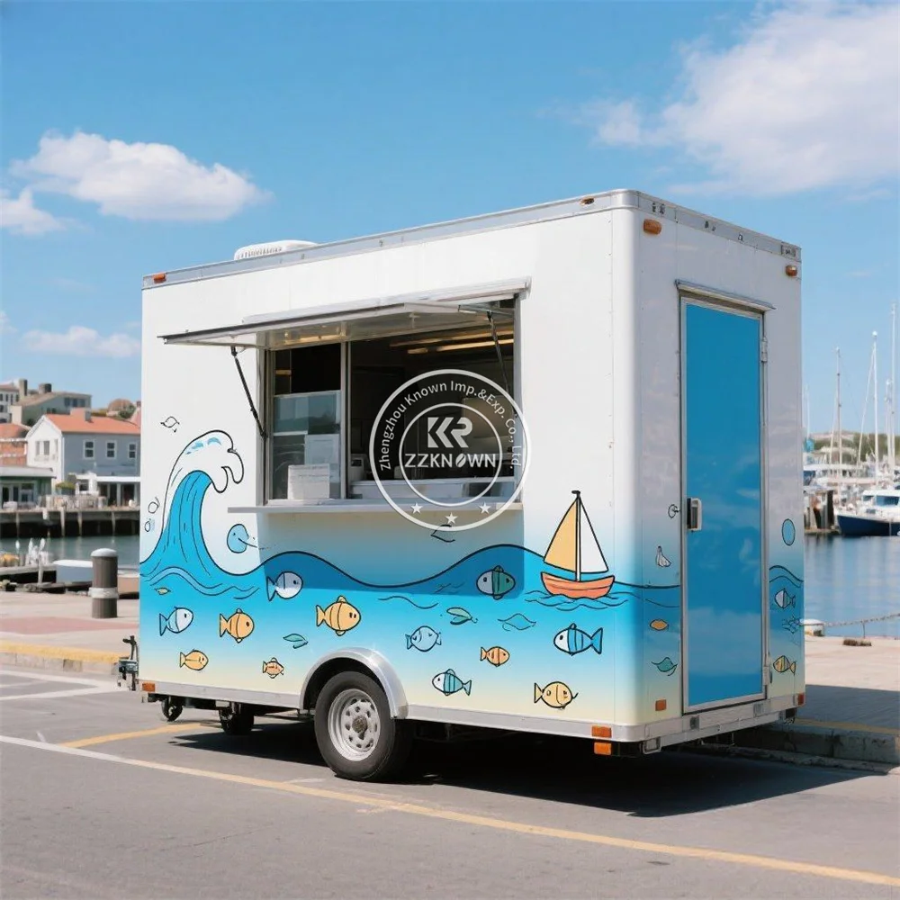 

Грузовик для еды на заказ, полностью оборудованная тележка для мороженого в уличном ресторане, мобильный прицеп для еды на открытом воздухе с полной кухней