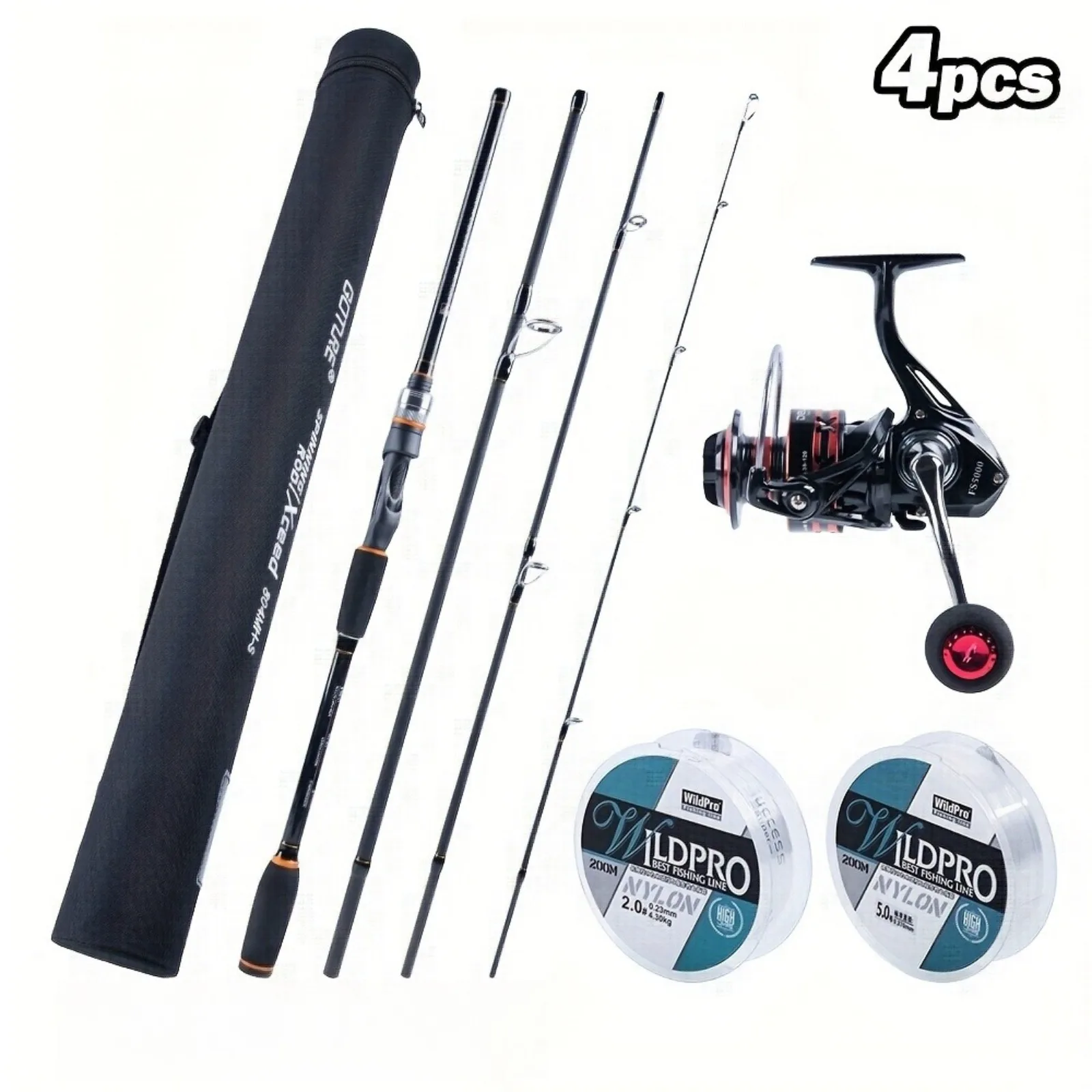 Goture Xceed 4-Piece Travel Spinning Rod and Reel Combo with Case,carbon Fiber Material,for Saltwater Freshwater Travel Fishing