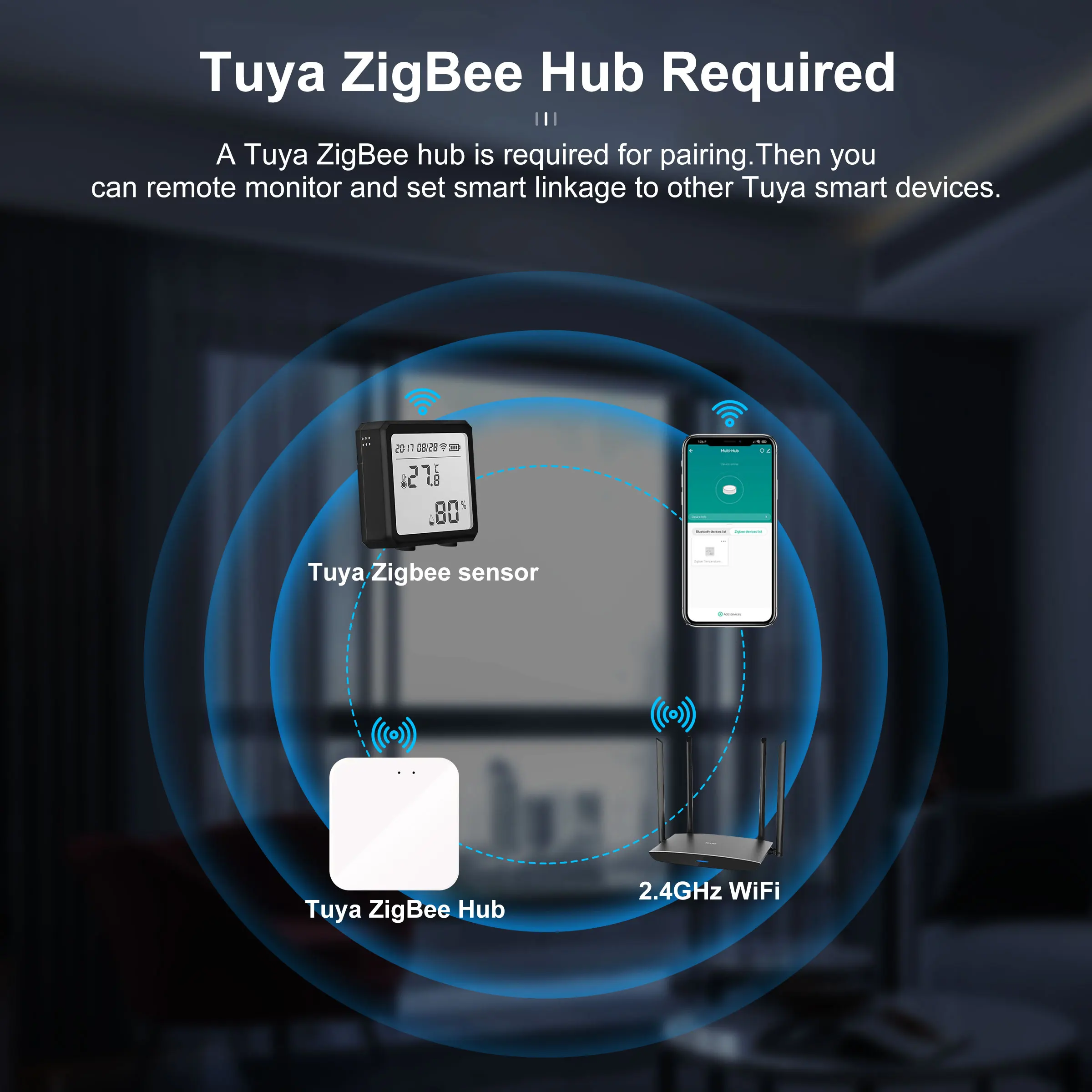 GIRIER Tuya ZigBee Temperature Humidity Sensor Smart Thermometer Hygrometer with LCD Screen Work Alexa Hey Google Smart Life APP