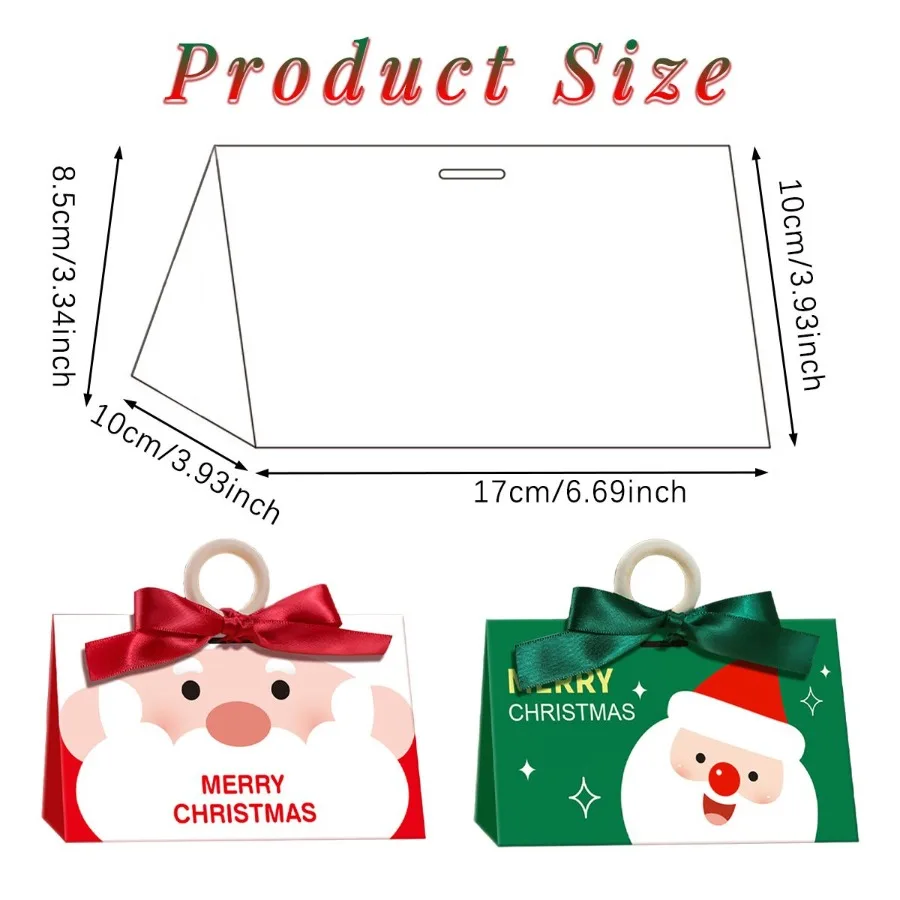 10 Pcs Christmas Candy Boxes with Ribbon and Wooden Ring Merry Christmas Santa Claus Pattern Cookie Goodie Box Cartoon Paper Tr