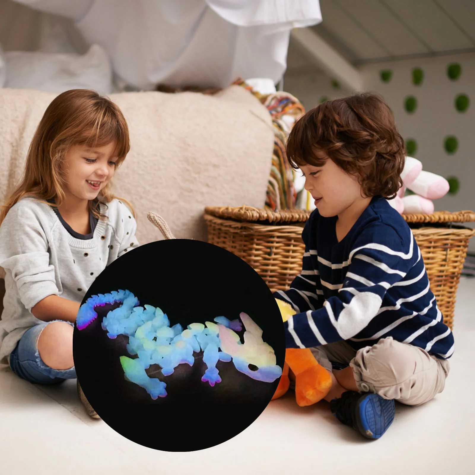 3D Printed Crystal Dragon Ornament with Movable Joints and Gemstone Decor for Kids Room Desktop Decoration