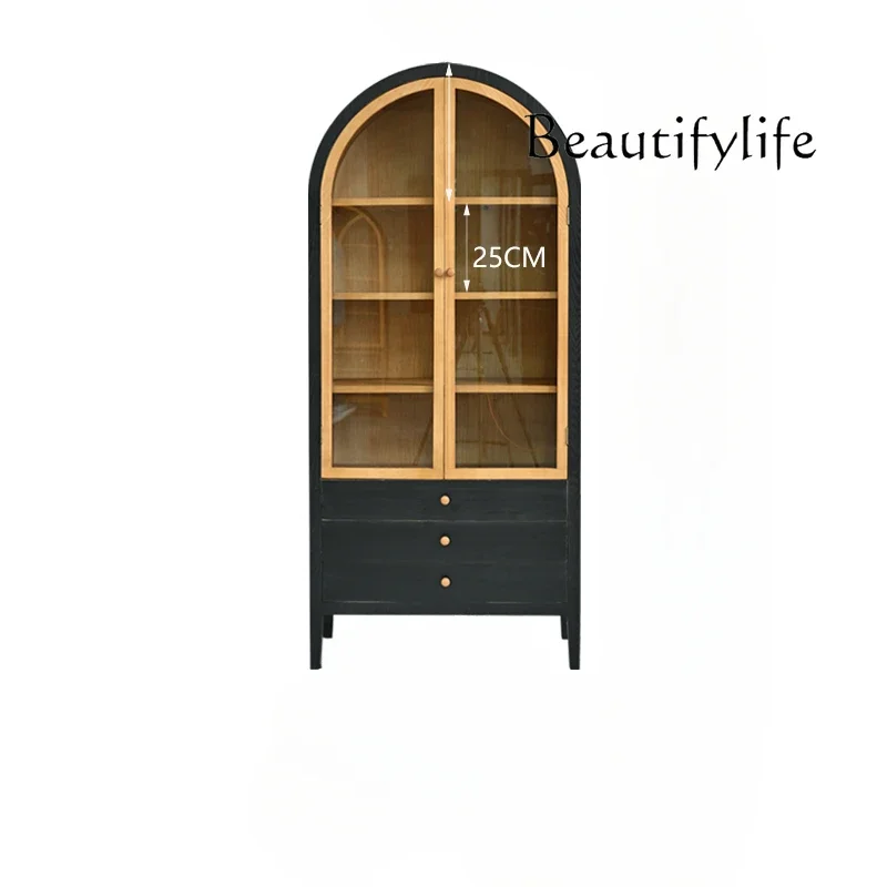 Nordic solid wood dining side cabinet simple living room glass storage cabinet household arched display wine cabinet