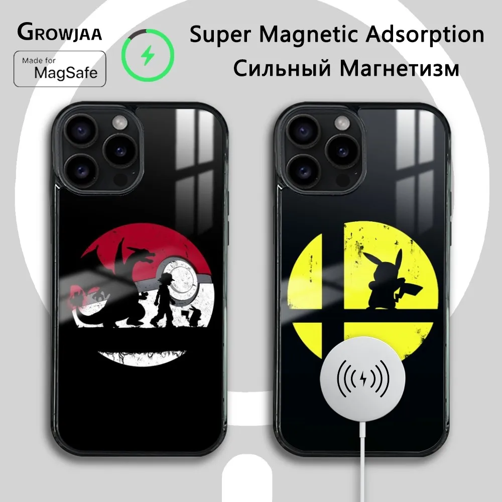 Pikachu Pokeball Silhouette Phone Case For iPhone 16 15 14 13 12 11 Pro Max Plus Mini Magsafe Mirror Wireless Magnetic Cover