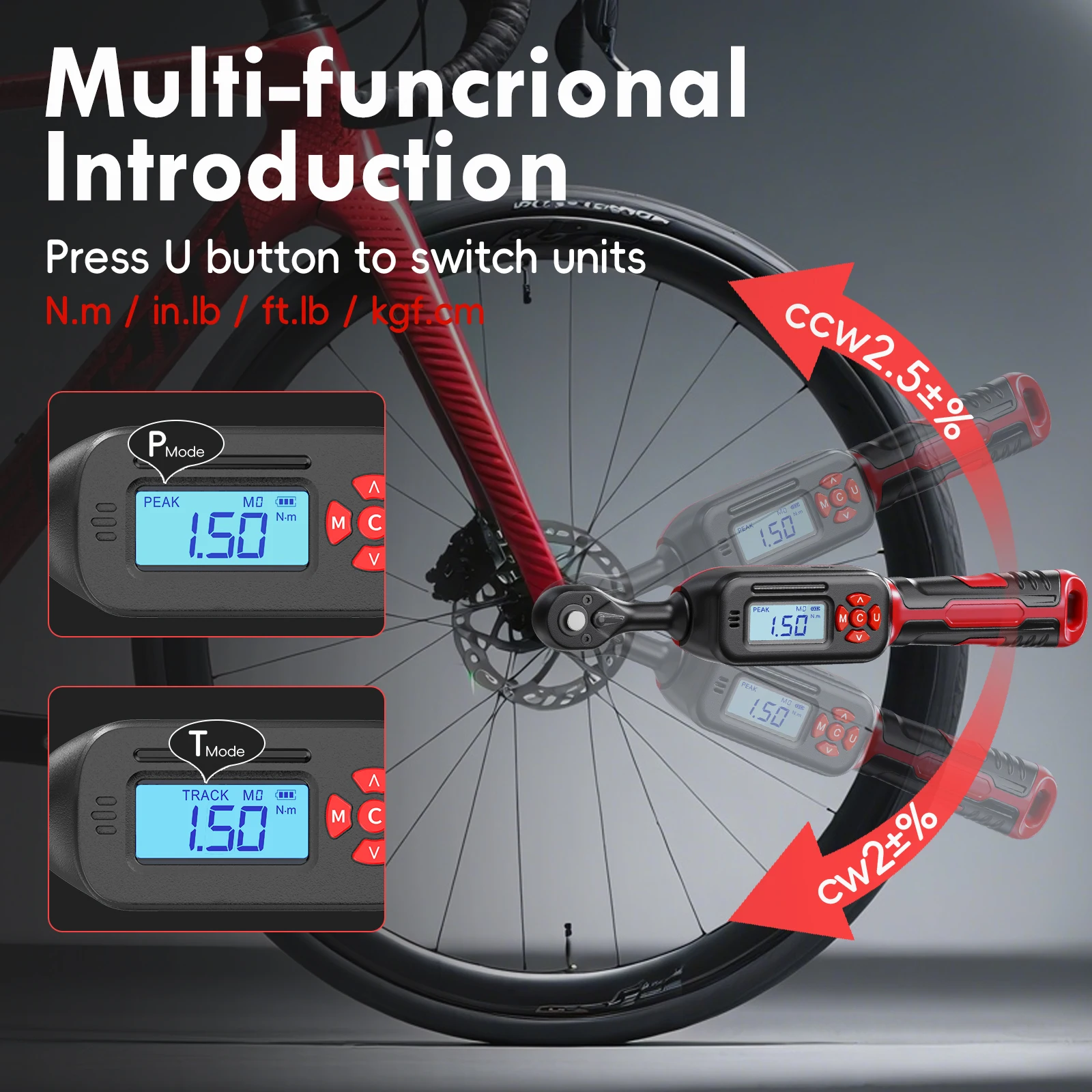 مفتاح عزم الدوران الرقمي MoveCrab 0.6-340Nm ± 2% عالي الدقة ثنائي الاتجاه صفارة بسقاطة وإنذار LED لقياس الدقة #6