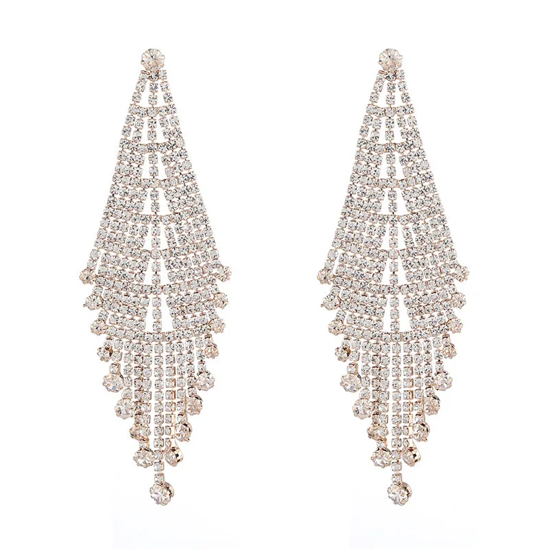 Fashionable Multi-layer Tassel Christmas Tree Shape Rhinestone Creative Lady Earrings