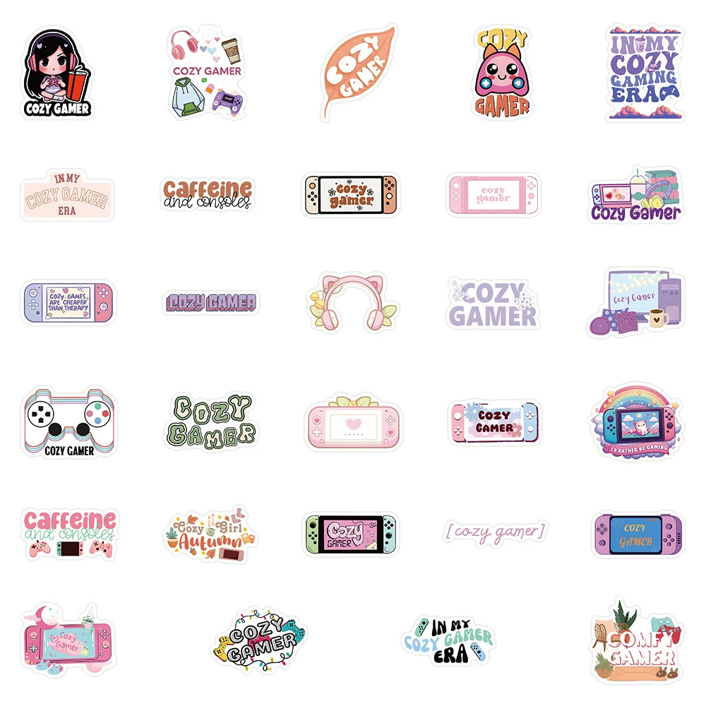 10/30/64pcs Cartoon Cozy Gamer Stickers Cute Graffiti Decoration Sticker DIY Laptop Notebook Guitar Phone Funny Decals Kids Toy