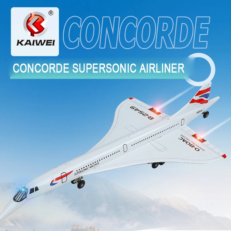 1/168 Concorde Supersonic Airplane Model Alloy Diecast Aircraft with Light Sound Display Stand Concorde Model Collectible Toy