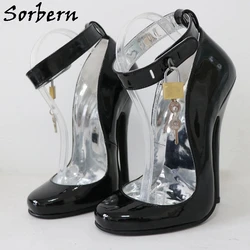 Sorbern Retro Burlesque Showgirl Pump Shoe Sissy Boy serrature alla caviglia con chiave punta tonda vera pelle 16cm scarpa tacco alto