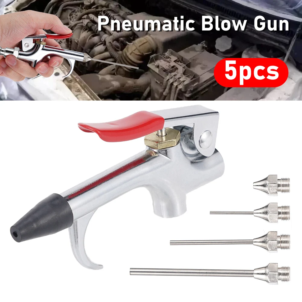 5Pcs/set Air Compressor Blow Gun Metal Tool Air Inlet Kit Spray Blower Inflatable Nozzle Pneumatic Tool Dust Cleaning Tool Kit