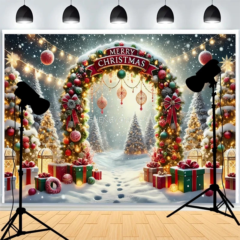 

Black Gold Christmas Day Wreath Photography Backdrop Candies Living Room Family Party New Year Holidays Background KE-02