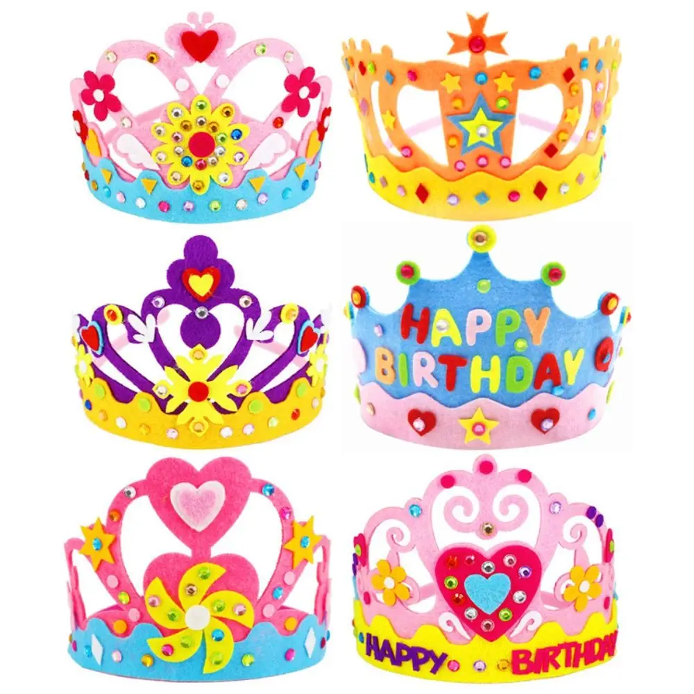 Cute Party Decorations Children's Party Hats Non-woven Handmade Birthday Hat Gifts DIY Crafts Crown Hat