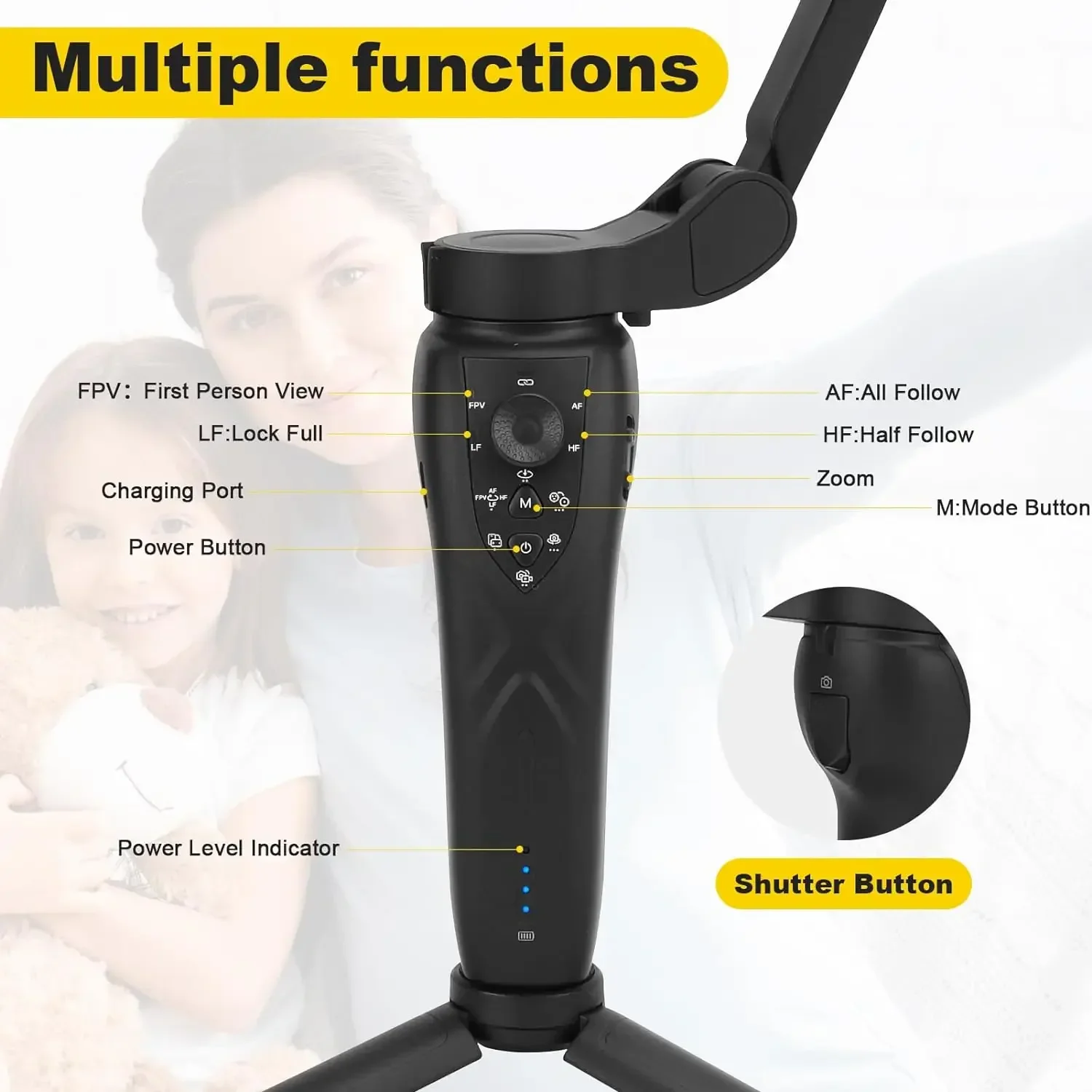 Ręczny stabilizator gimbala F12 do smartfona, poręczny stabilizator gimbala do telefonu komórkowego ze światłem, poręczny stabilizator gimbala do