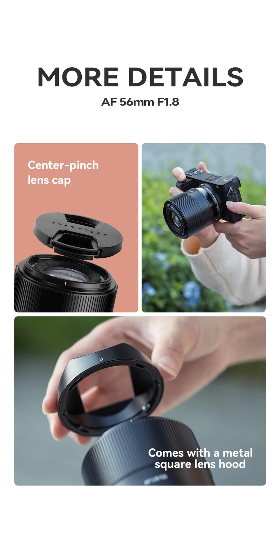 TTArtisan AF 56mm F1.8 Große Blendenöffnung Kameraobjektiv für Porträtfotografie mit Sony E Fujifilm XF Nikon Z Anschluss ZV-E10 A7R III – Detail 20
