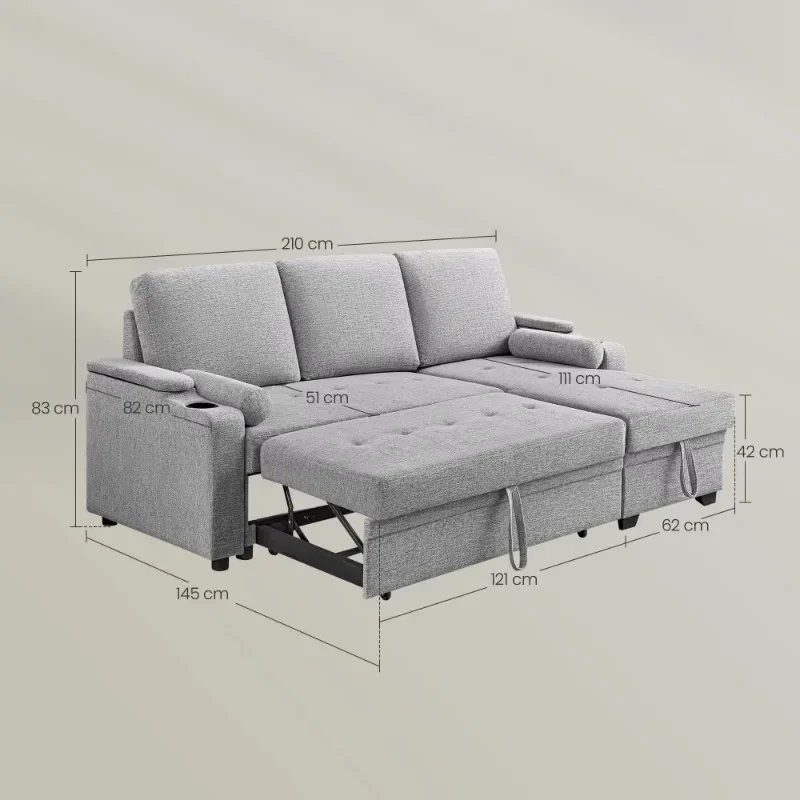 Umwandelbares Sofa mit verlängertem Bett und Getränkehalter