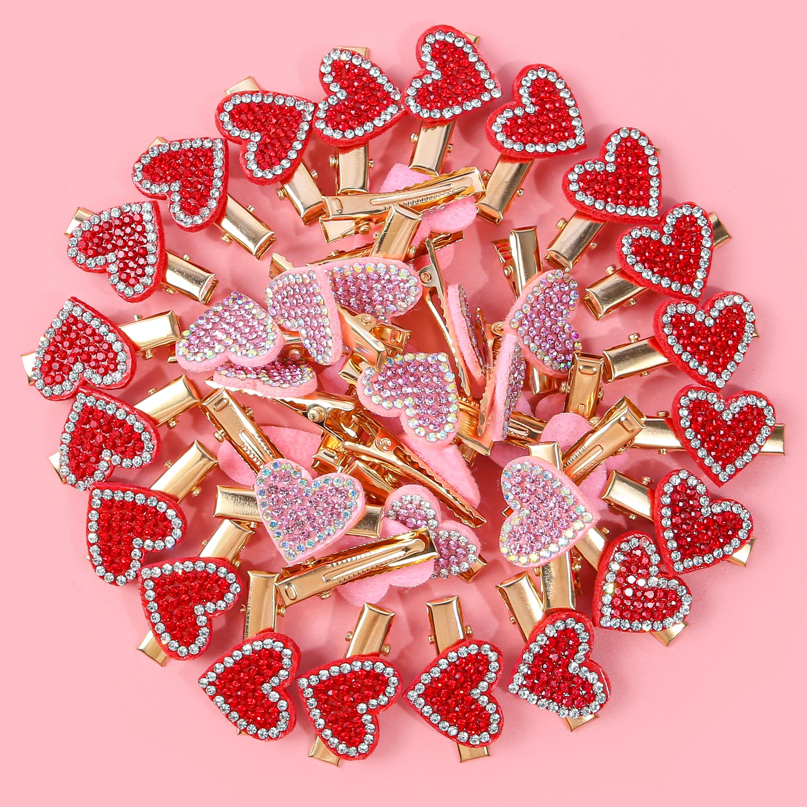 20/40pcs Crystal Heart Love Mini Clips For Kids Valentine's Day Date Party Gift Decor Hair Accessories For Girls Women