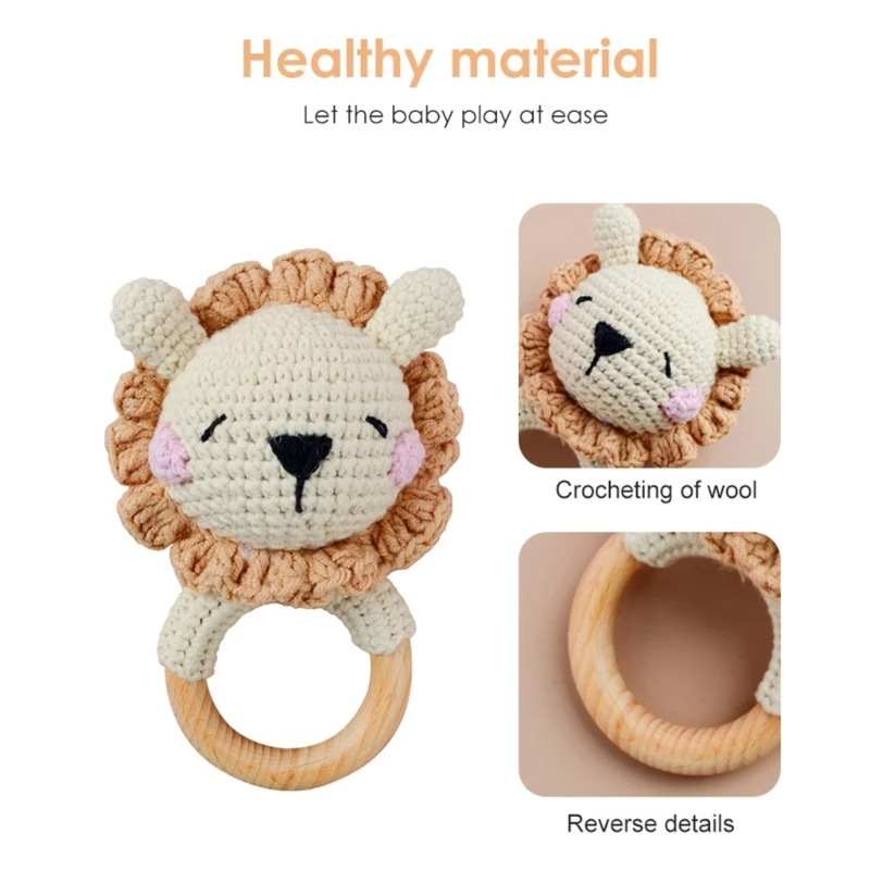 Baby Rattle Toy Wooden Teether Crochet Rattle Newborn Rattle Toy Crochet Teether Rattle Teething Ring Animal Rattle Toy