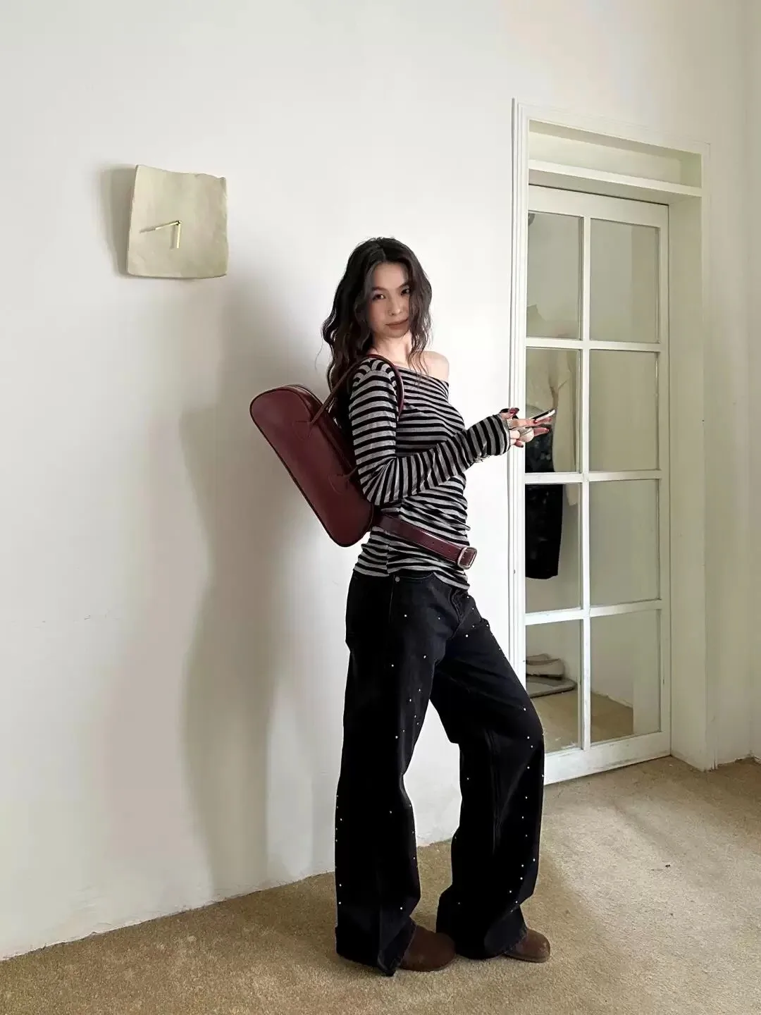 Tonngirls الأمريكية الرجعية تي شيرت بلوزات غير مغطية للكتف مخطط فضفاض بلايز عادية Y2k خمر المحملة القمم Fairycore الجرونج القمم #4